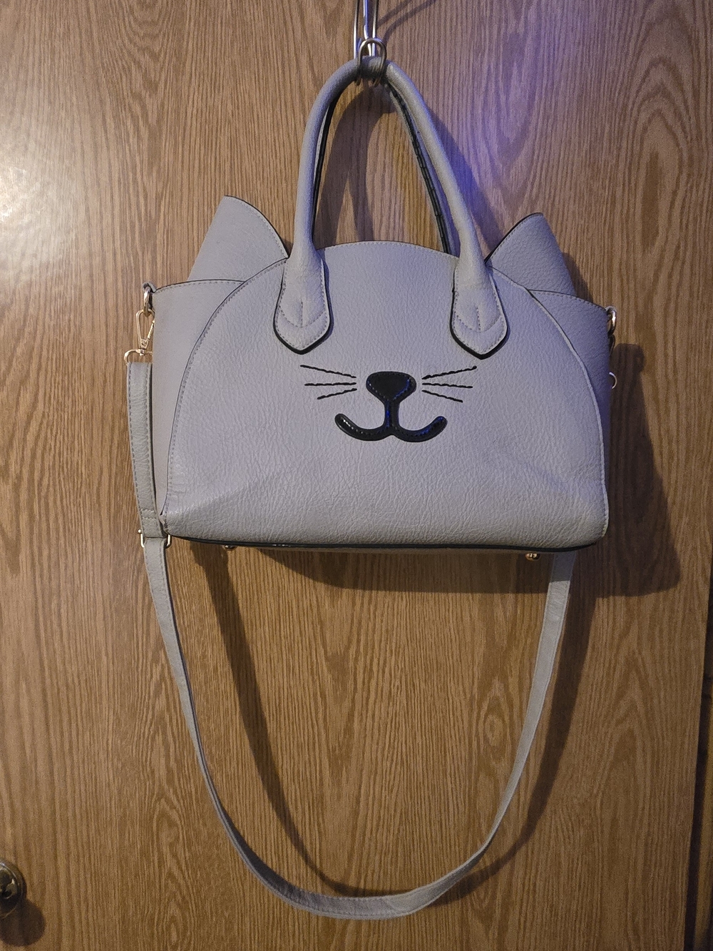 Cute Gray Cat Face Satchel Handbag with Shoulder Strap